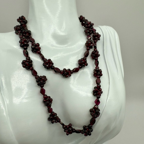 Genuine Garnet Cluster Beaded Bohemian style Necklace 24” Gemstones - Picture 3 of 17